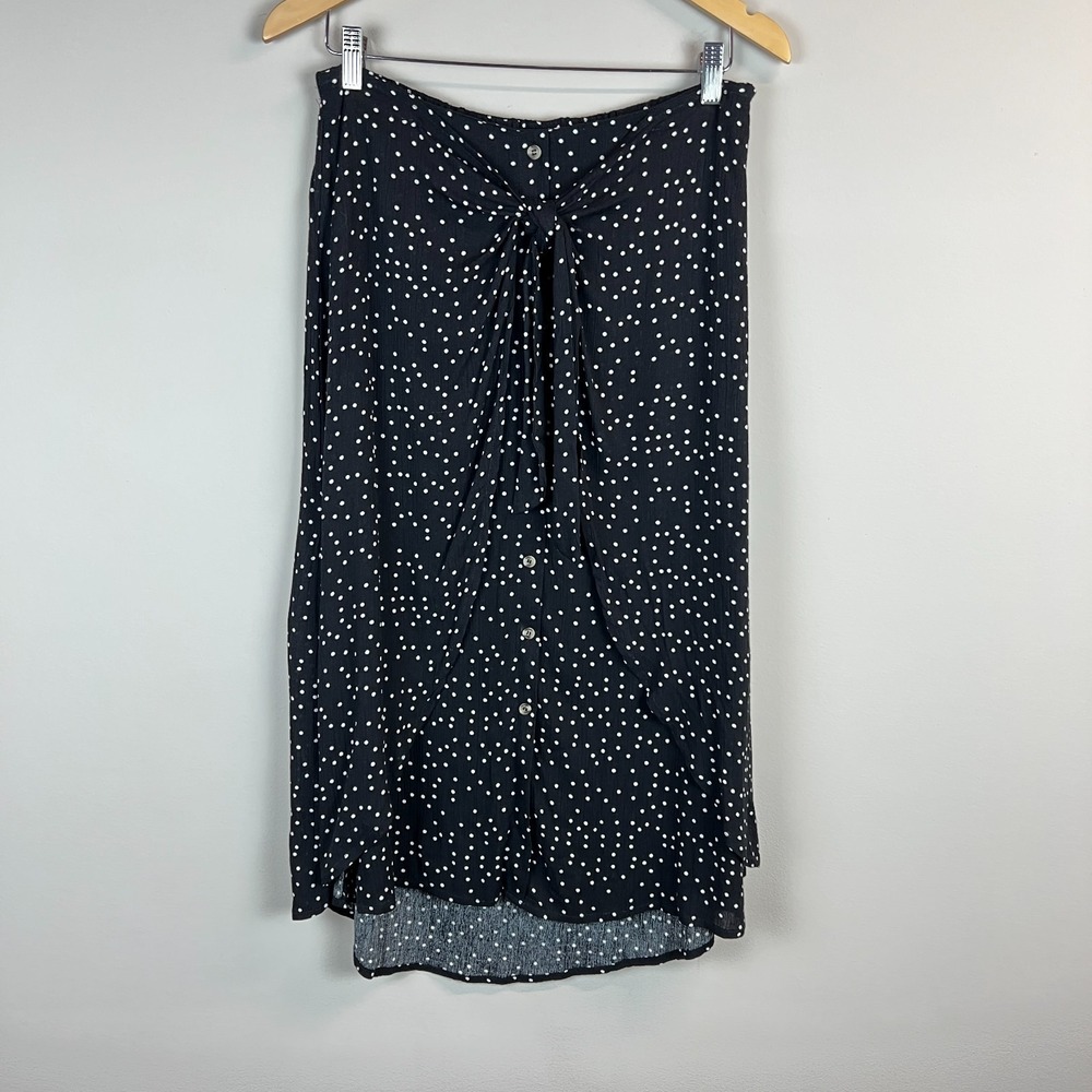 Hem & Thread Midi Skirt Medium Black White Polka Dot Layered Tie Waist Boho Chic